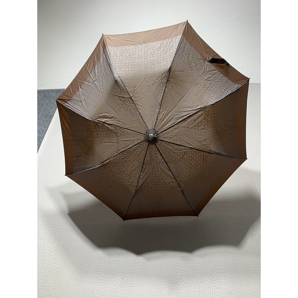 Vintage Givenchy 4G Monogram Folding Umbrella Brown/Gray Logo Print 1980's VTG